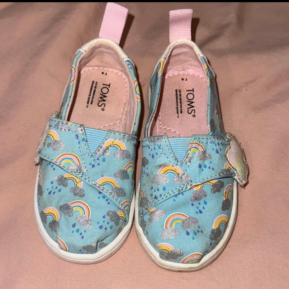 Toddler size 6T TOMS Light Blue Rainbow Slip ons